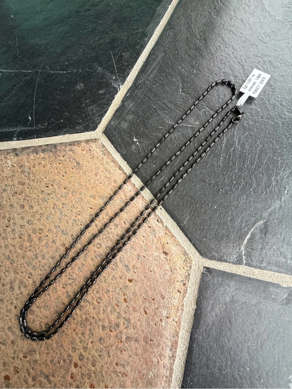 14kt. White Gold Black Rhodiumed Beaded Necklace 30” long